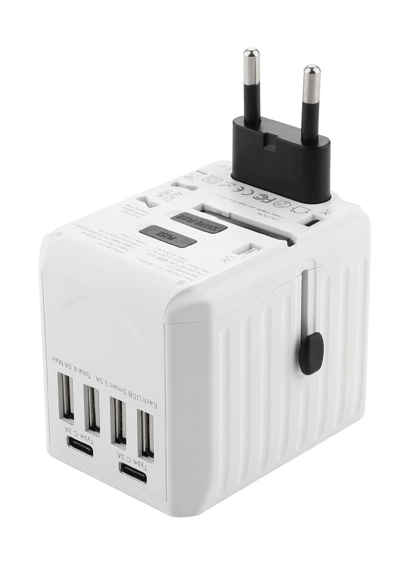 Generic - Universal Travel Adapter Plug, Multi-Functional Charger with 4 USB and 2 Type-C Ports, Worldwide Power Socket with Multiple Country Adapters for International Travelers - Image 1