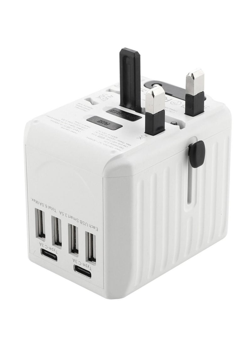 Generic - Universal Travel Adapter Plug, Multi-Functional Charger with 4 USB and 2 Type-C Ports, Worldwide Power Socket with Multiple Country Adapters for International Travelers - Image 1