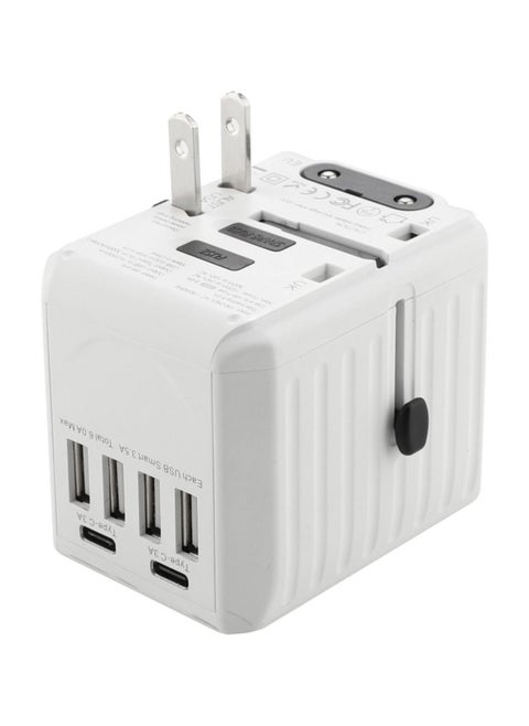 Universal Travel Adapter Plug, Multi-Functional Charger with 4 USB and 2 Type-C Ports, Worldwide Power Socket with Multiple Country Adapters for International Travelers