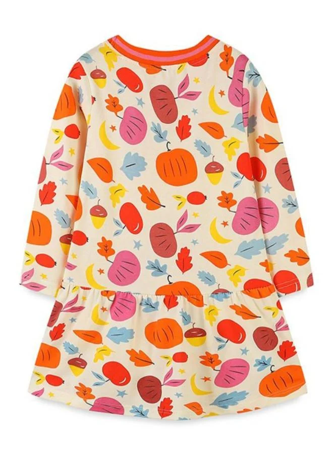 يونيكي Beige A-Line Crew Neck Printed Dress