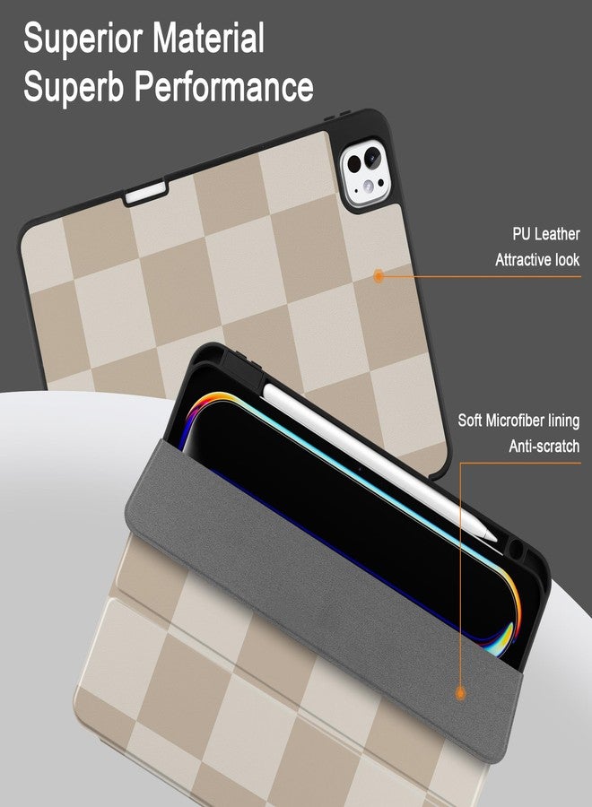 DONGKE جراب دونغكي لجهاز آيباد برو 11 بوصة (M5 2025 / M4 2024، الجيل السادس والخامس) - [حامل قلم مدمج] غطاء ثلاثي الطي فائق النحافة من جلد البولي يوريثان مع ظهر من مادة TPU الناعمة، خاصية التشغيل/الإيقاف التلقائي، تصميم رقعة الشطرنج - Image 4