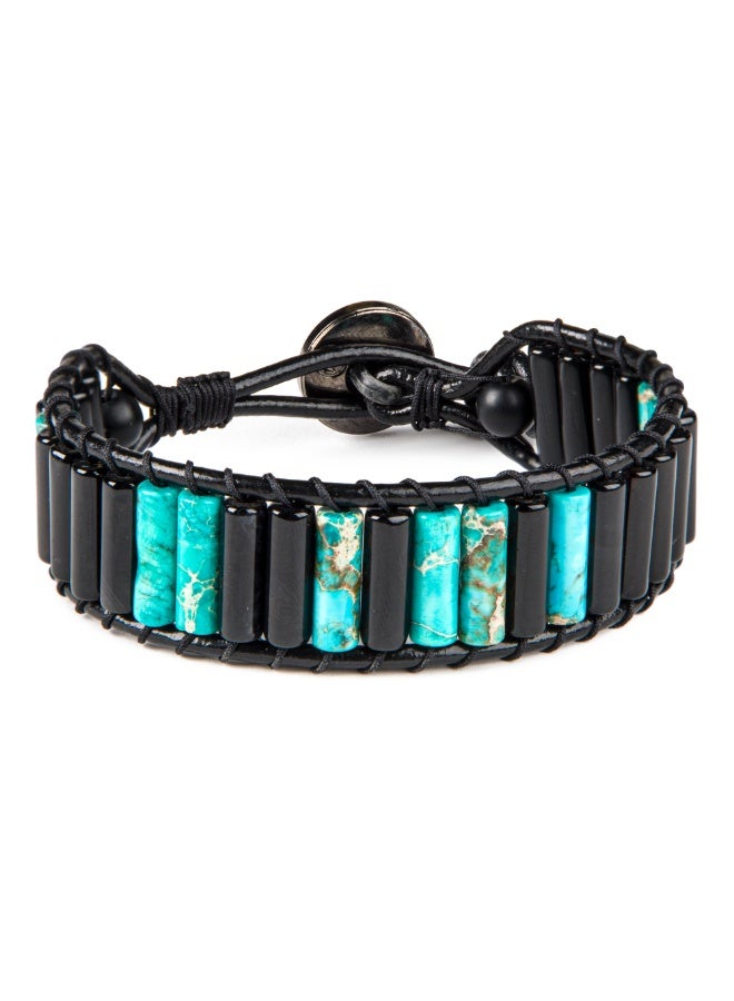 Minza ” Nera zzurri ” Agate, Jasper and Onyx stones, Handmade Bracelet for Men, Leather Beaded Bracelet, Jewelry for Casual & Special Occasion - Image 1