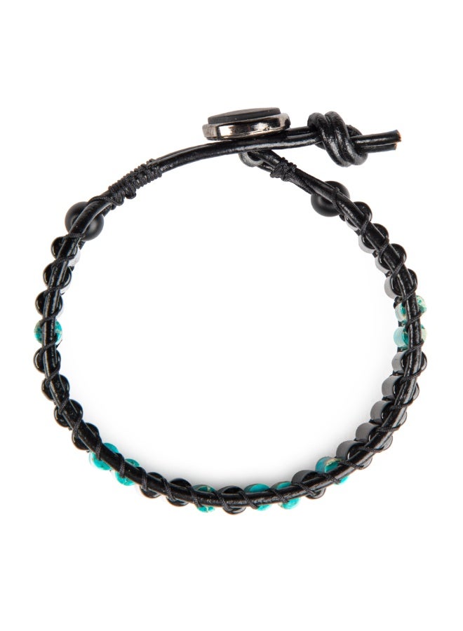 Minza ” Nera zzurri ” Agate, Jasper and Onyx stones, Handmade Bracelet for Men, Leather Beaded Bracelet, Jewelry for Casual & Special Occasion - Image 3