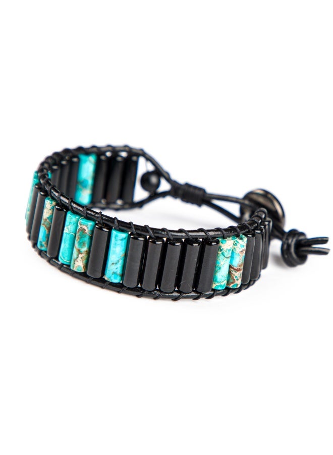 Minza ” Nera zzurri ” Agate, Jasper and Onyx stones, Handmade Bracelet for Men, Leather Beaded Bracelet, Jewelry for Casual & Special Occasion - Image 4