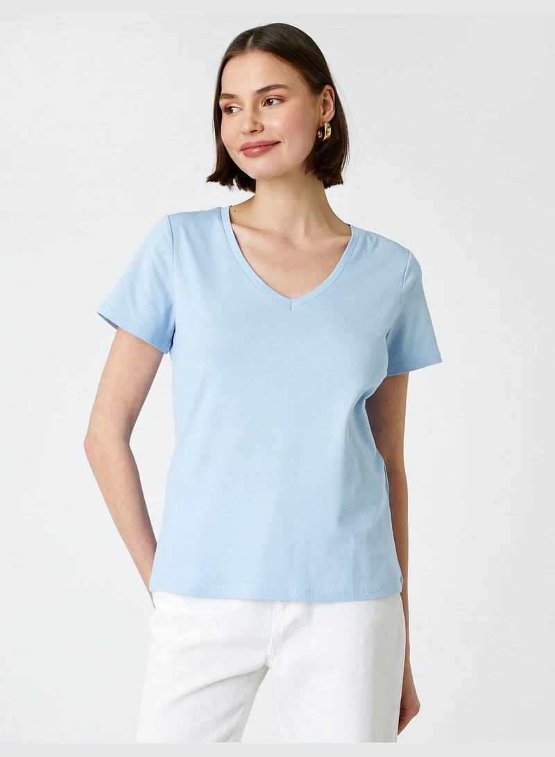 KOTON V Neck Short Sleeve Basic T-Shirt