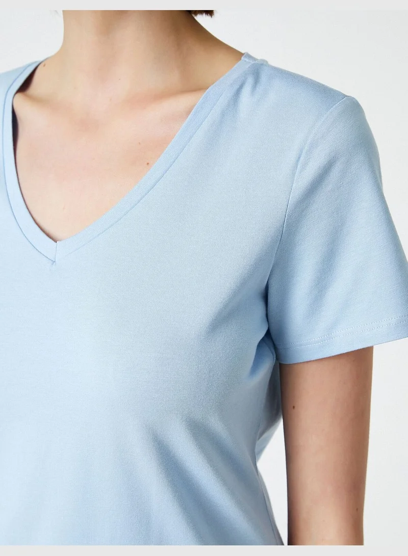 KOTON V Neck Short Sleeve Basic T-Shirt