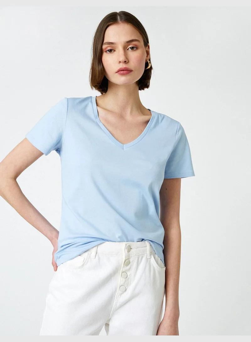 KOTON V Neck Short Sleeve Basic T-Shirt
