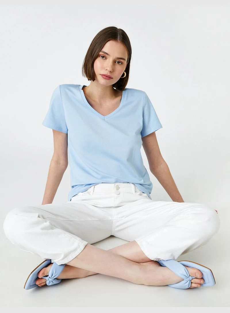 KOTON V Neck Short Sleeve Basic T-Shirt