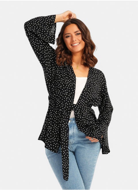 Dotted Kimono with Flared Sleeves