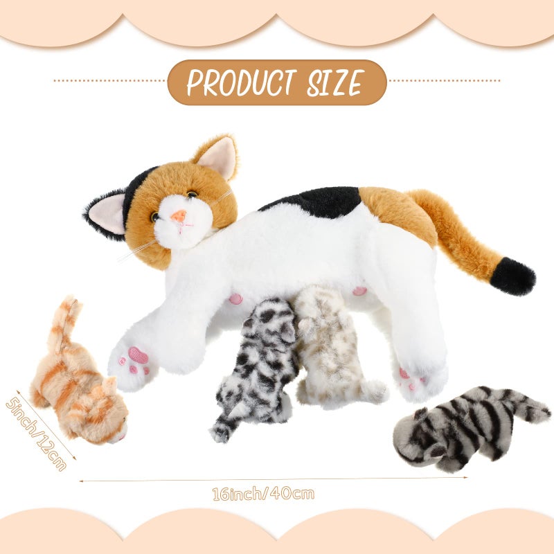 Skylety Nurturing Cat Stuffed Animal with 4 Plush Kittens, Cat Baby Stuffed for Girls and Boys Plushy Mommy Kitty with Baby Kittens for Birthday Party Favors Gifts(Lovely Style) - Image 2