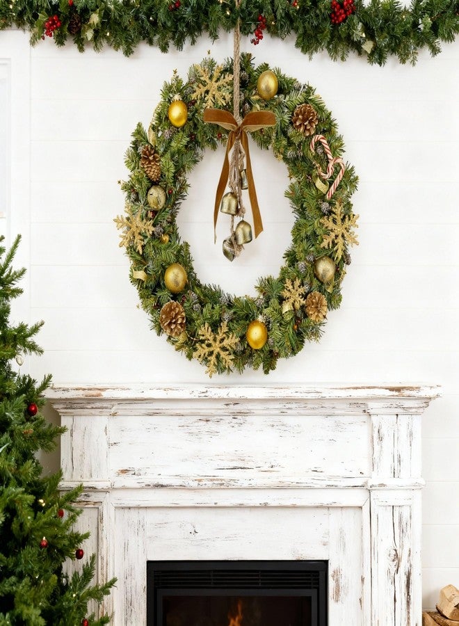 Lukmaa 2 Pcs Rustic Christmas Bells with Neutral Velvet Ribbon Bows Christmas Metal Bells Hanging Ornament Xmas Tree Wall Door Wreath Decoration for Rustic Farmhouse Holiday Decoration - Image 2