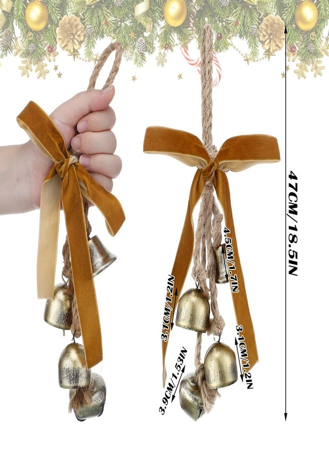 Lukmaa 2 Pcs Rustic Christmas Bells with Neutral Velvet Ribbon Bows Christmas Metal Bells Hanging Ornament Xmas Tree Wall Door Wreath Decoration for Rustic Farmhouse Holiday Decoration - Image 5