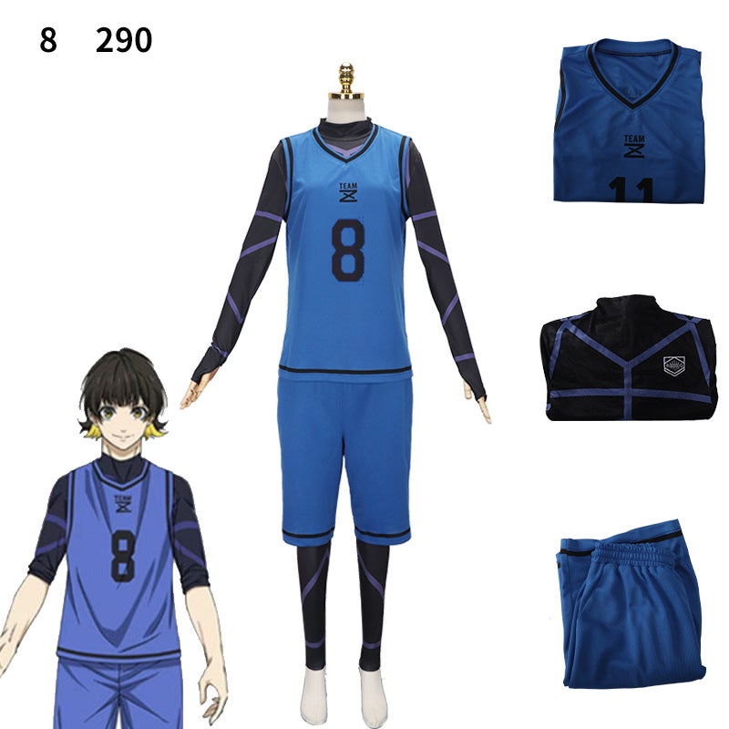 BLUELOCK blue prison cos clothing Jersey Jie Shiyi Bee Music Back thousand cut leopard Ma Guoguo God Lian Jie uniform Blue no. 8 [jumpsuit]