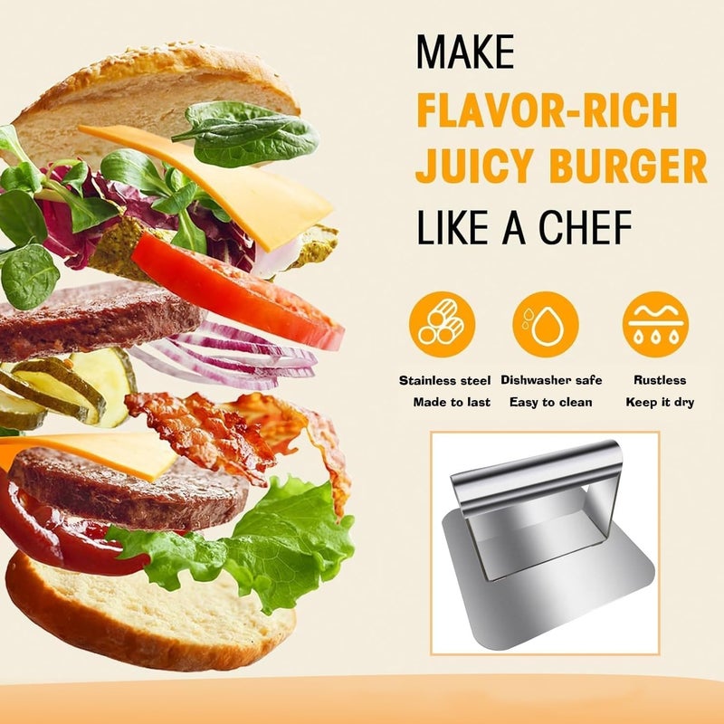 GION BBQ Burger Smash for Perfectly Cooked Hamburgers and Juicy Burgers Kitchen Stainless Steel Hamburger Press 1Pcs - Image 4