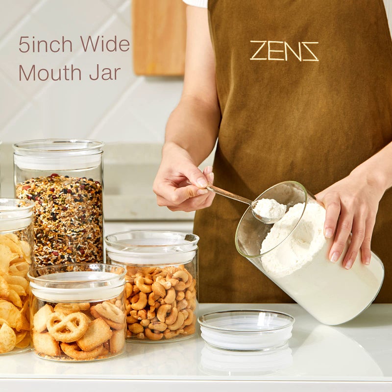 ZENS 74 fl.oz Glass Storage Containers with Airtight Lids  2 Set 4.7in Wide Mouth Clear Food Storage Jars for Kithen Pantry Baking Flour  Clear Glass Canisters Sets for Pasta  Coffee Beans  Rice - Image 2