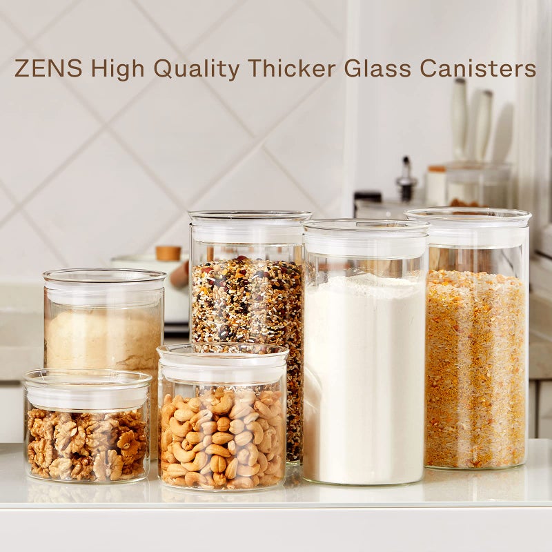 ZENS 74 fl.oz Glass Storage Containers with Airtight Lids  2 Set 4.7in Wide Mouth Clear Food Storage Jars for Kithen Pantry Baking Flour  Clear Glass Canisters Sets for Pasta  Coffee Beans  Rice - Image 5