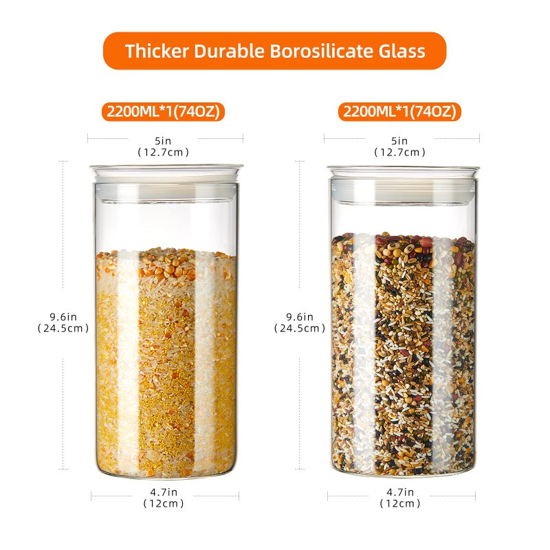 ZENS 74 fl.oz Glass Storage Containers with Airtight Lids  2 Set 4.7in Wide Mouth Clear Food Storage Jars for Kithen Pantry Baking Flour  Clear Glass Canisters Sets for Pasta  Coffee Beans  Rice - Image 3