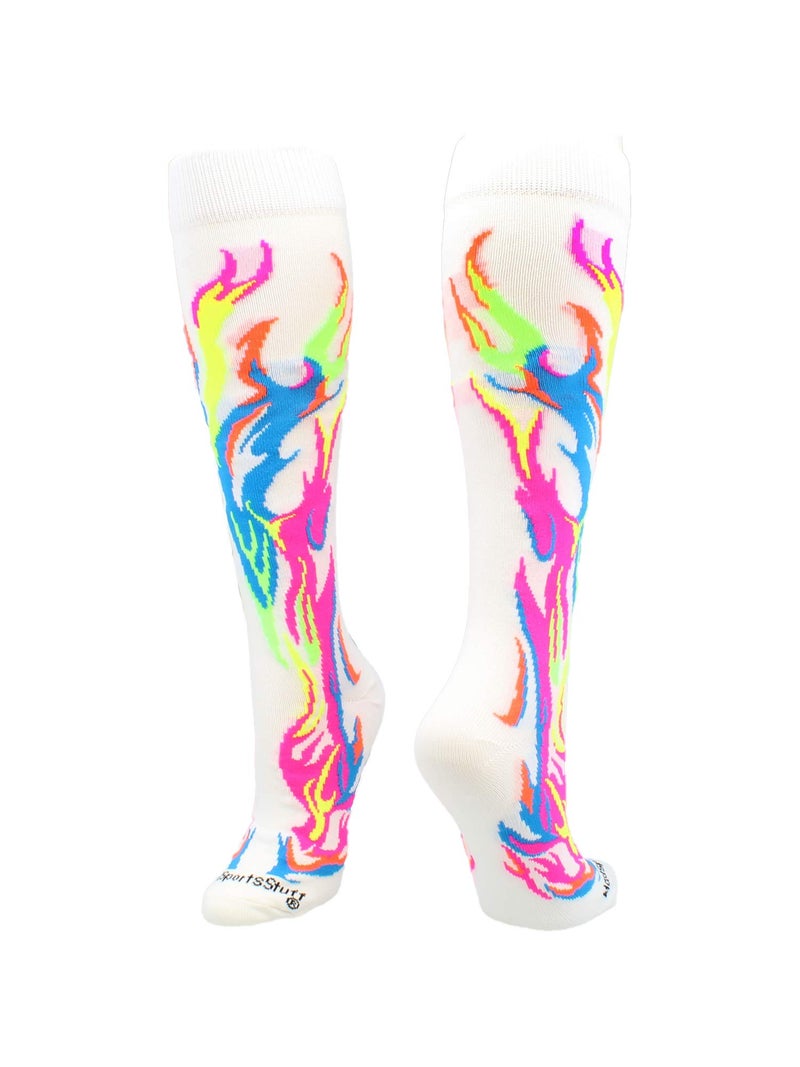 MadSportsStuff Flame Over The Calf Socks (Multi-Neon/White, Medium) - Image 1