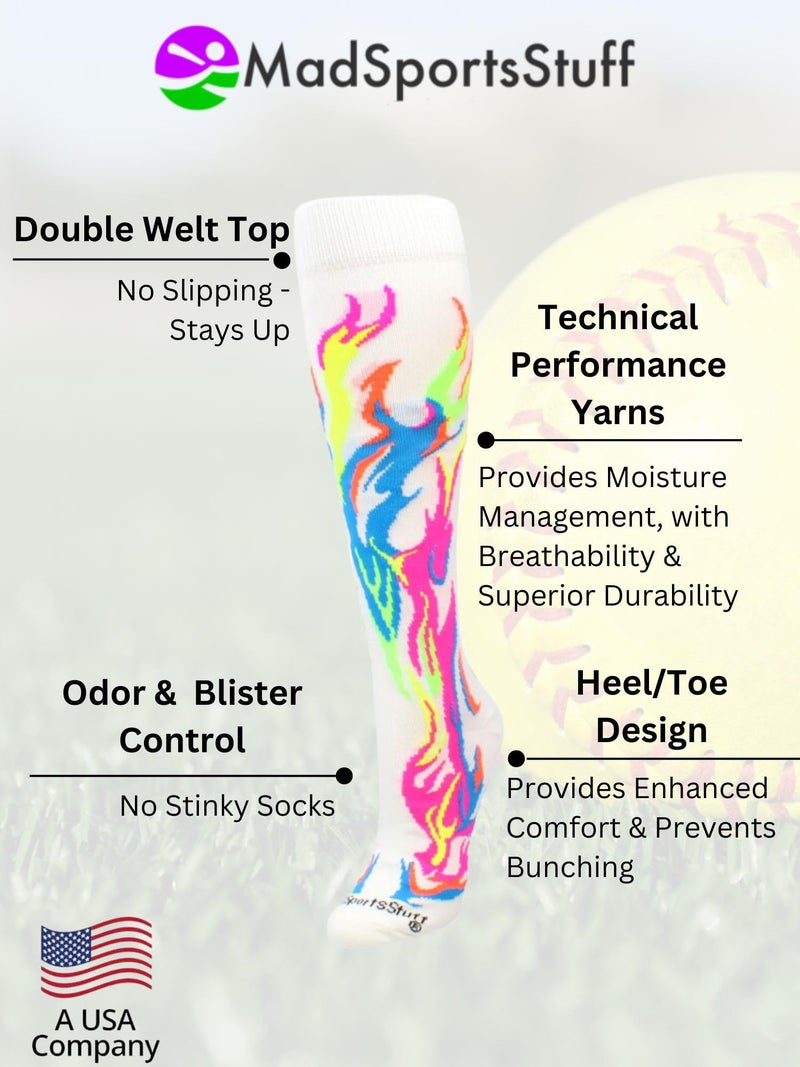 MadSportsStuff Flame Over The Calf Socks (Multi-Neon/White, Medium) - Image 3