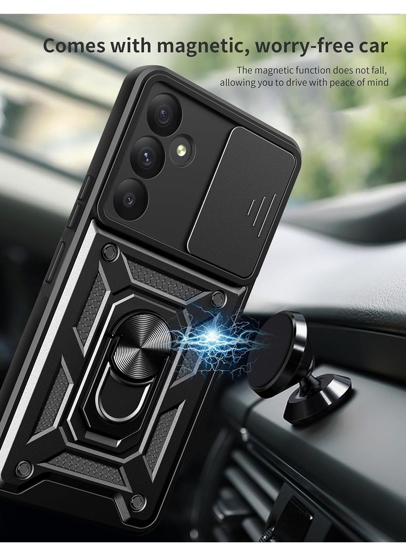 URBBKING - Protective Case with Slide Camera Cover and 360°Rotate Ring Kickstand Heavy Duty Protective Phone Case For Samsung Galaxy A55 5G Black - Image 1