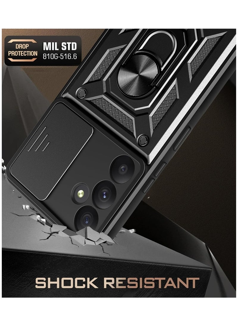 URBBKING - Protective Case with Slide Camera Cover and 360°Rotate Ring Kickstand Heavy Duty Protective Phone Case For Samsung Galaxy A55 5G Black - Image 1