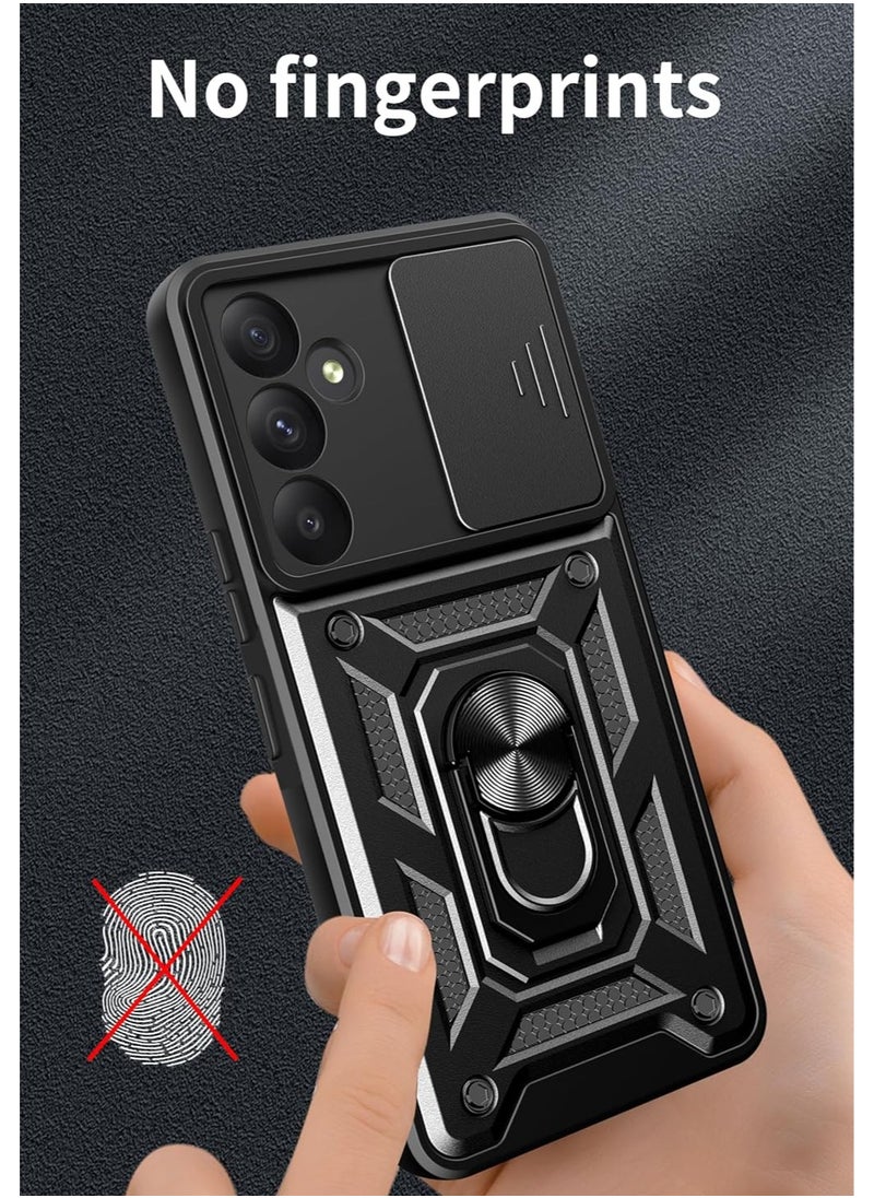 URBBKING - Protective Case with Slide Camera Cover and 360°Rotate Ring Kickstand Heavy Duty Protective Phone Case For Samsung Galaxy A55 5G Black - Image 1