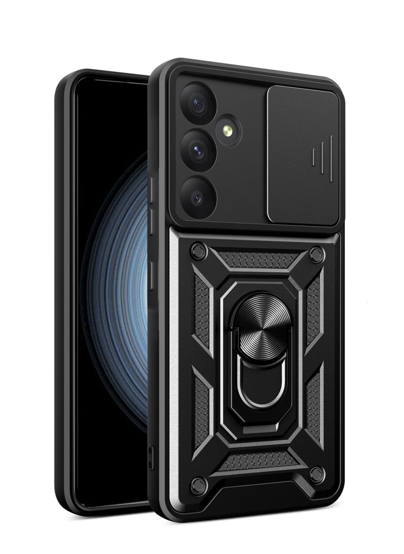 URBBKING - Protective Case with Slide Camera Cover and 360°Rotate Ring Kickstand Heavy Duty Protective Phone Case For Samsung Galaxy A55 5G Black - Image 1