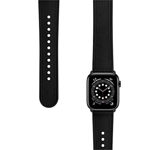 OUHENG Leather Bands Compatible with Apple Watch Band 42mm/41mm/40mm/38mm, Genuine Leather Replacement Strap for iWatch SE3 SE2 SE Series 11 10 9 8 7 6 5 4 3 2 1 (Black/Black) - Image 3