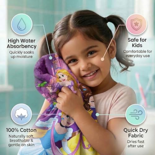 Athom Trendz Athom Living Disney Princess Kids Cotton Bath Towel – Soft, Super Absorbent, Vibrant Design, Perfect for Girls, Quick-Dry, Comfortable & Fun Bath Time Towel | 350GSM, 60x120cm - Image 5