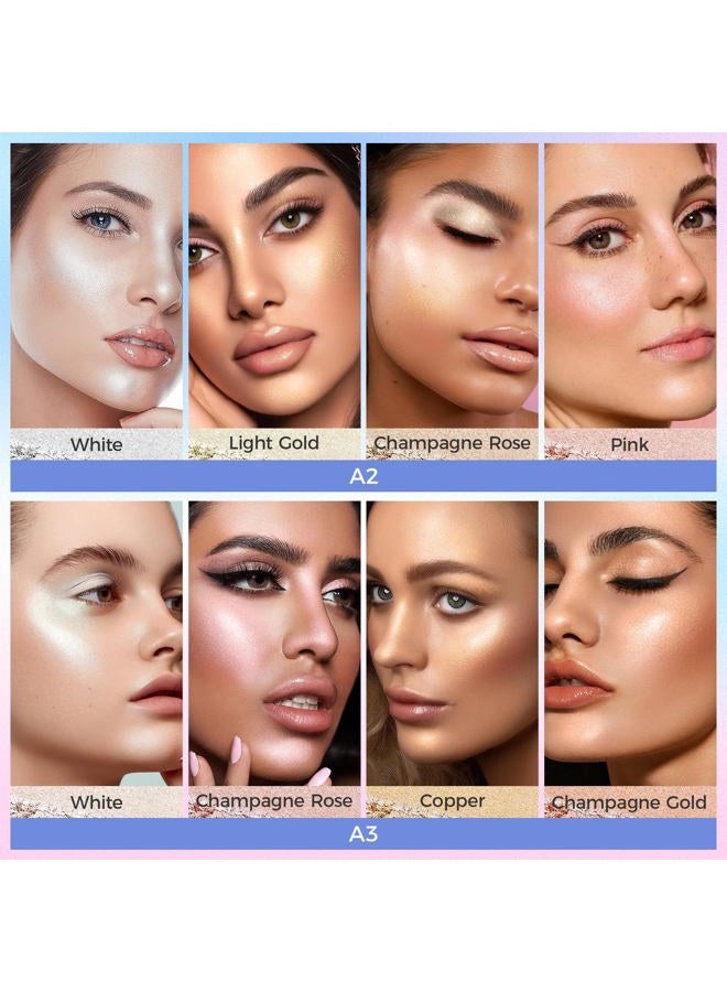 lucoss Highlighter Makeup Palette, Illuminator Powder Palette White Highlighter Baked Waterproof Long Lasting Brilliant Lighten Skin Color Face Contour Powder Makeup for Body and face - Image 2