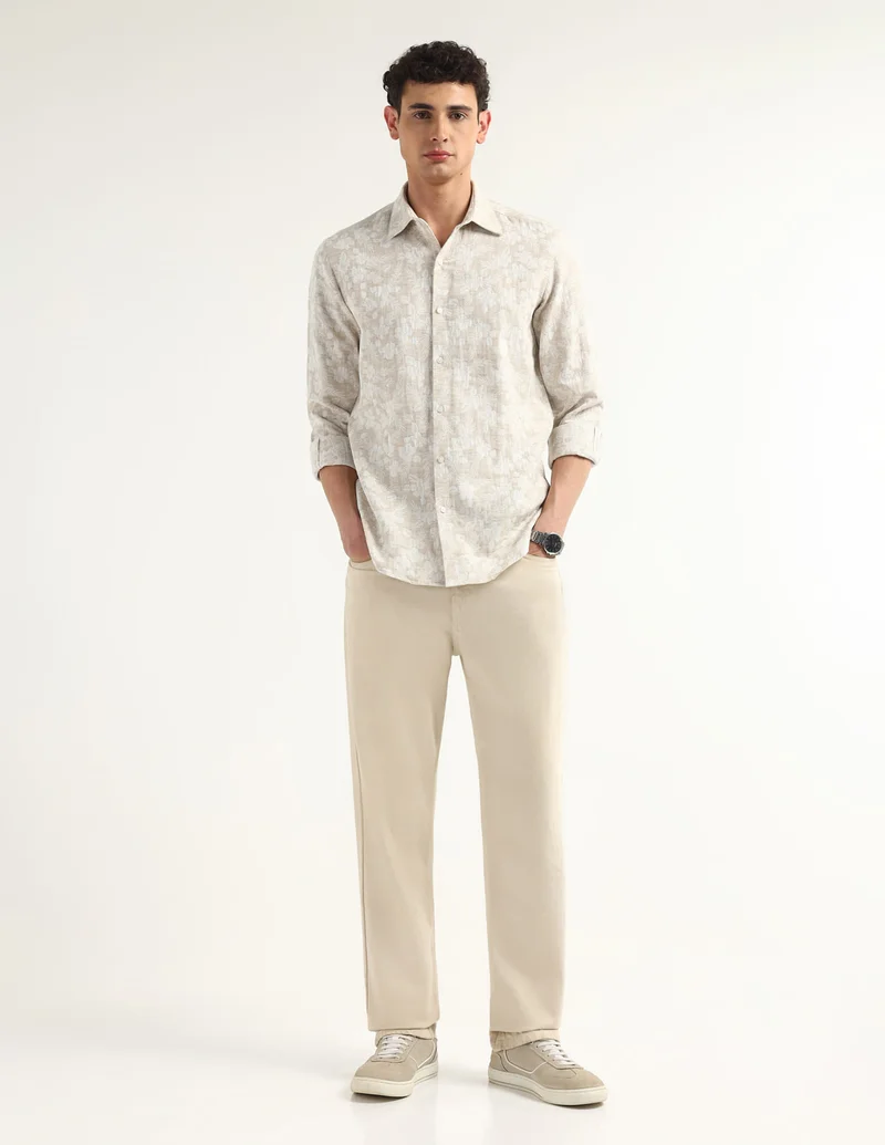 Arrow Beige Tailored Fit Printed Shirt for Men | Best Price UAE