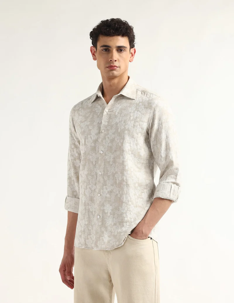Arrow Beige Tailored Fit Printed Shirt for Men | Best Price UAE