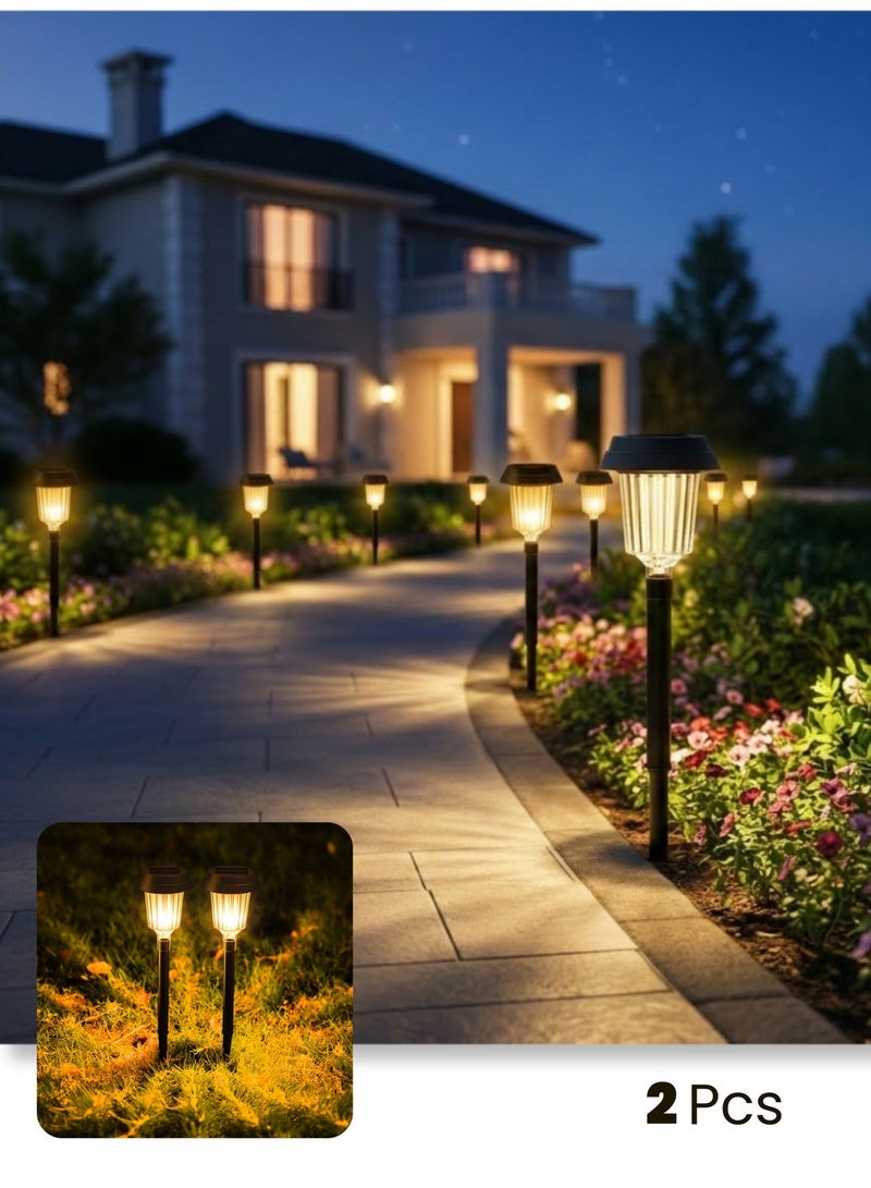 مودي عبوة من مصباحين LED يعملان بالطاقة الشمسية مقاومين للماء، يُثبتان على الأرض، لإضاءة الحدائق والممرات الخارجية تلقائيًا من الغسق إلى الفجر، لون أبيض دافئ (3000 كلفن)، مقاومان للعوامل الجوية بمعيار IP64 - Image 2