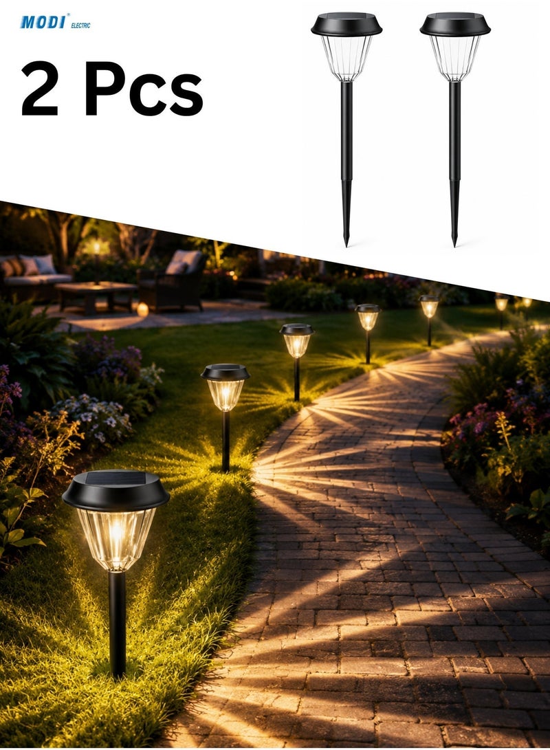 MODI Pack of 2 Waterproof Solar LED Garden Stake Lights – Automatic Dusk-to-Dawn Outdoor Landscape Pathway Lighting, Warm White (3000K), IP64 Weatherproof - Image 3