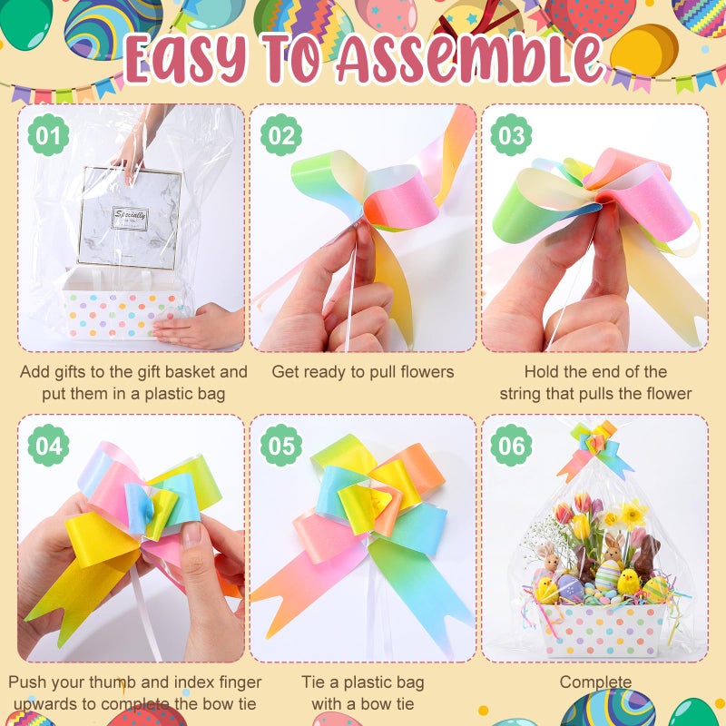 Funnymoom 6 Pack Pastel Easter Basket for Gifts Empty with Cellophane Bag Pull Bows Basket Easter Gift Box for Spring Picnic Wedding Birthday Party Favors, 9.8 x 6.5 Inch - Image 4