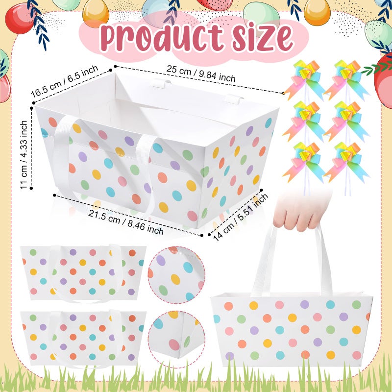 Funnymoom 6 Pack Pastel Easter Basket for Gifts Empty with Cellophane Bag Pull Bows Basket Easter Gift Box for Spring Picnic Wedding Birthday Party Favors, 9.8 x 6.5 Inch - Image 3