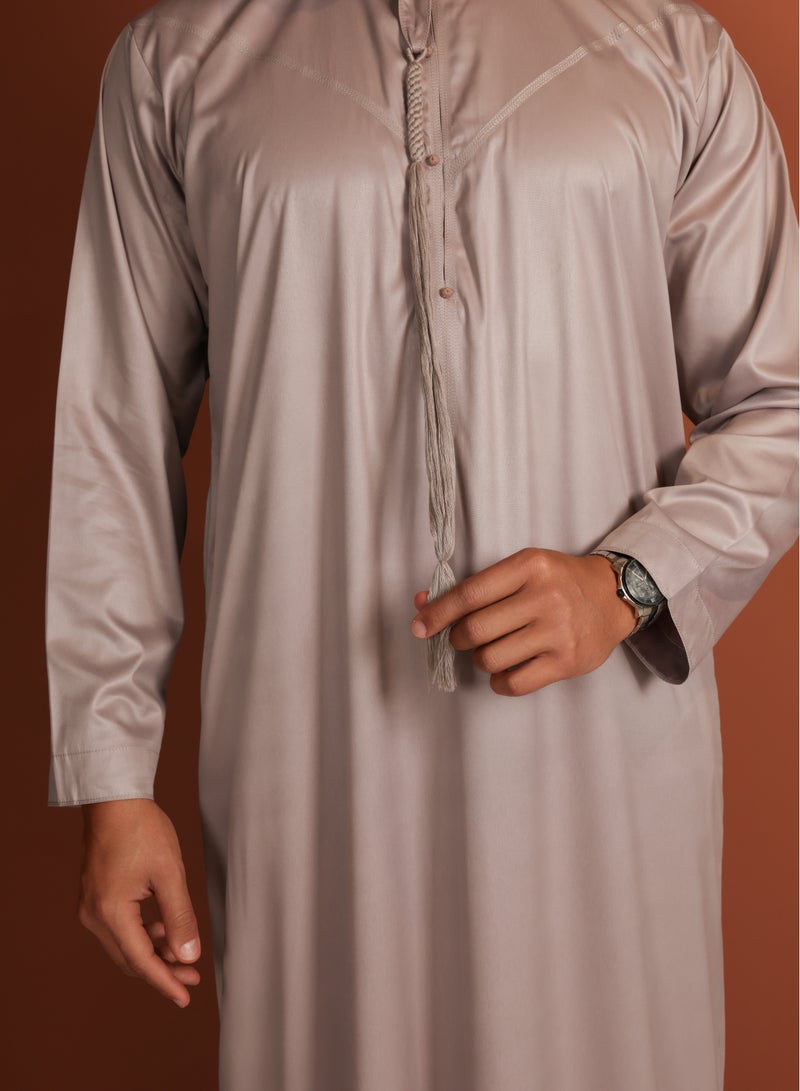Yigo by Mariam Kandhoura Idris – Soft Taupe Emirati Kandhoura – Premium Cotton Blend | Timeless Comfort & Elegance - 56 CM - Soft Taupe - Image 2