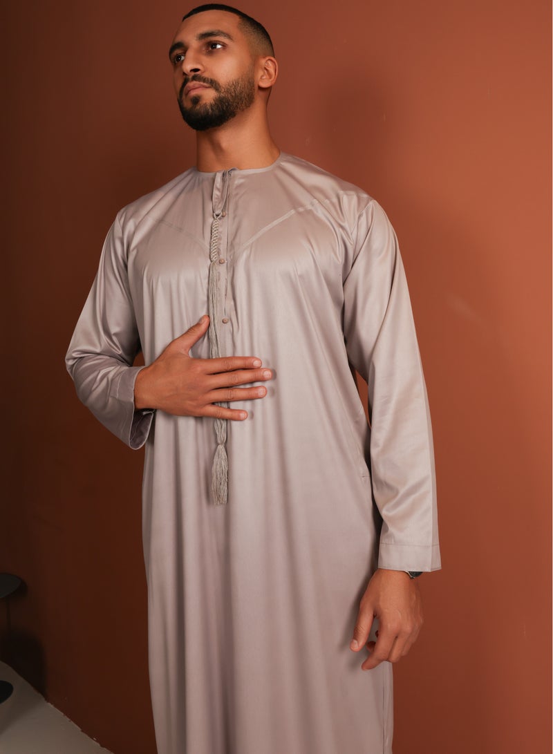 Yigo by Mariam Kandhoura Idris – Soft Taupe Emirati Kandhoura – Premium Cotton Blend | Timeless Comfort & Elegance - 56 CM - Soft Taupe - Image 3