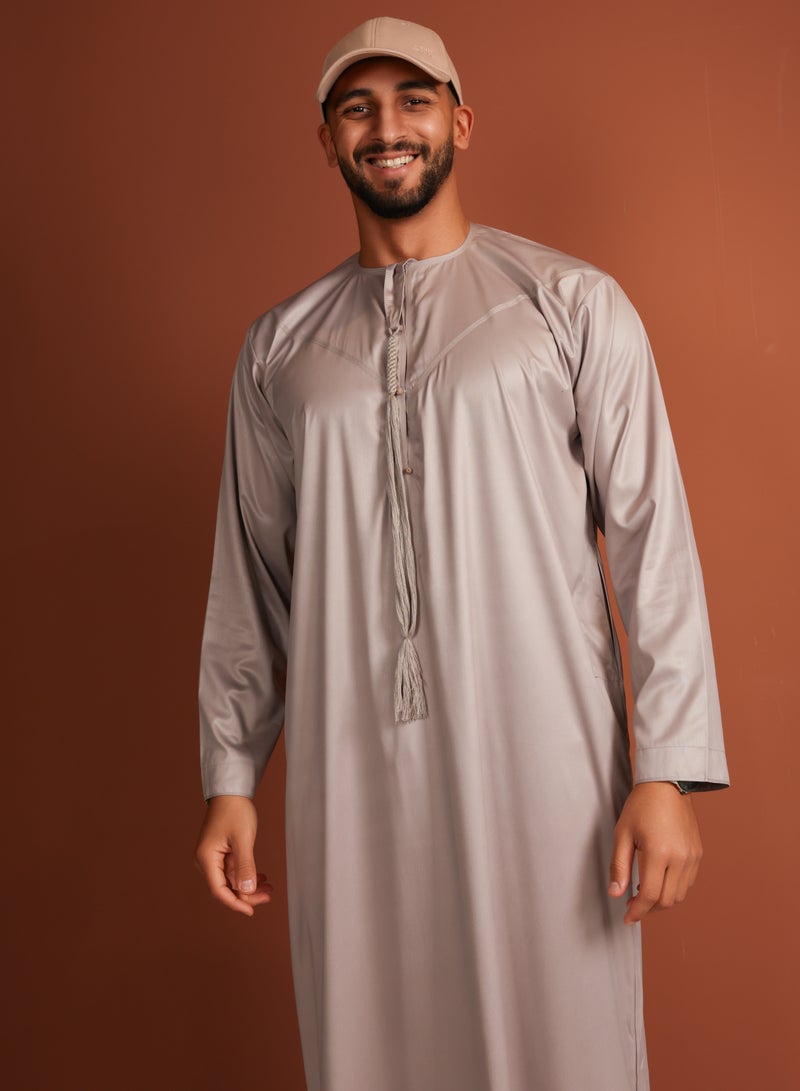 Yigo by Mariam Kandhoura Idris – Soft Taupe Emirati Kandhoura – Premium Cotton Blend | Timeless Comfort & Elegance - 56 CM - Soft Taupe - Image 5