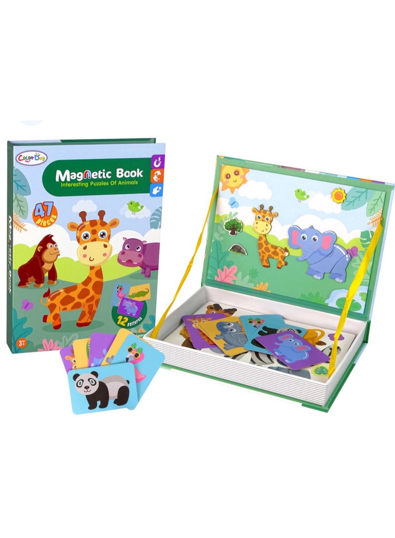 Magnetic Book for Kids, 47 Pieces, 12 Animals, Magnetic Building Toys, for Kids from 3 Years Old - Image 1