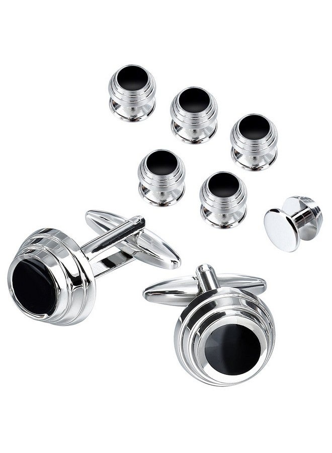 HAWSON Black Cufflinks And Tuxedo Shirt Studs Set For Men - Wedding Business Parties Cuff Links In Gift Box - Image 1