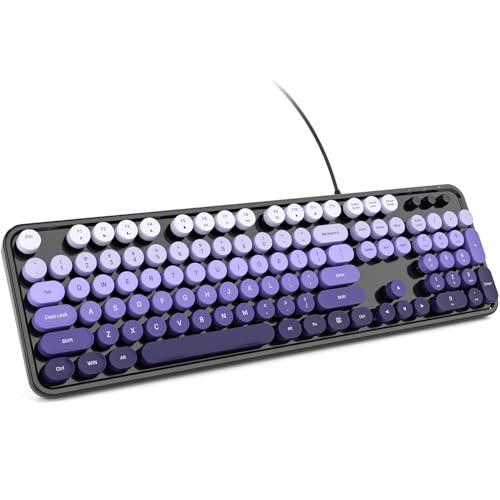 KNOWSQT Wired Computer Keyboard - Blackpurple Colorful Retro Full Size Round Keycaps Plug and Play Typewriter Cute Keyboards for Windows, Laptop, PC, Desktop, Computer - Image 1