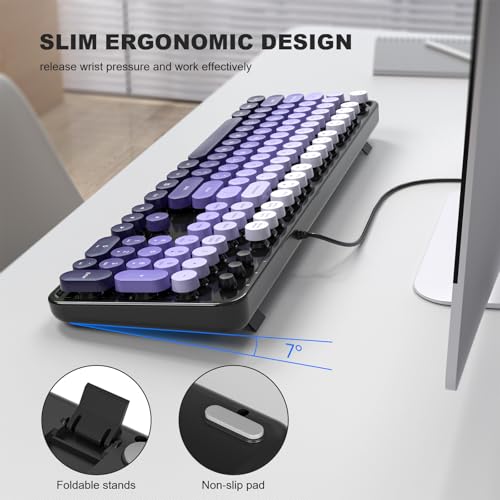 KNOWSQT Wired Computer Keyboard - Blackpurple Colorful Retro Full Size Round Keycaps Plug and Play Typewriter Cute Keyboards for Windows, Laptop, PC, Desktop, Computer - Image 4