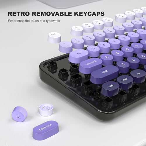 KNOWSQT Wired Computer Keyboard - Blackpurple Colorful Retro Full Size Round Keycaps Plug and Play Typewriter Cute Keyboards for Windows, Laptop, PC, Desktop, Computer - Image 3