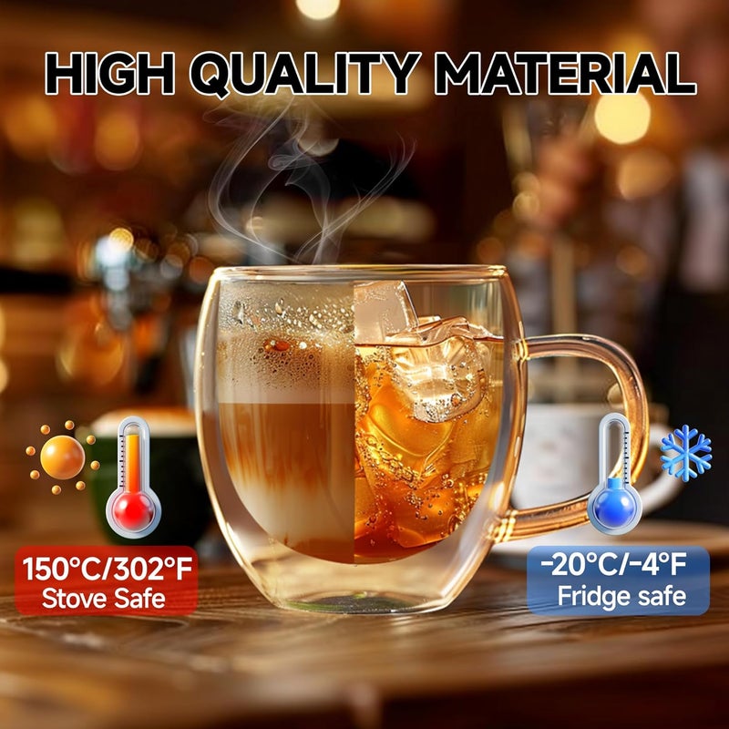 YMMIND Set of 4 Double Walled Glass Coffee Mugs 6 Ounces Insulated Layer Coffee Cups with Handle Borosilicate Glass Espresso Cup for Hot Beverage,Cappuccino,Tea,Latte,Wine,Microwave Safe - Image 2