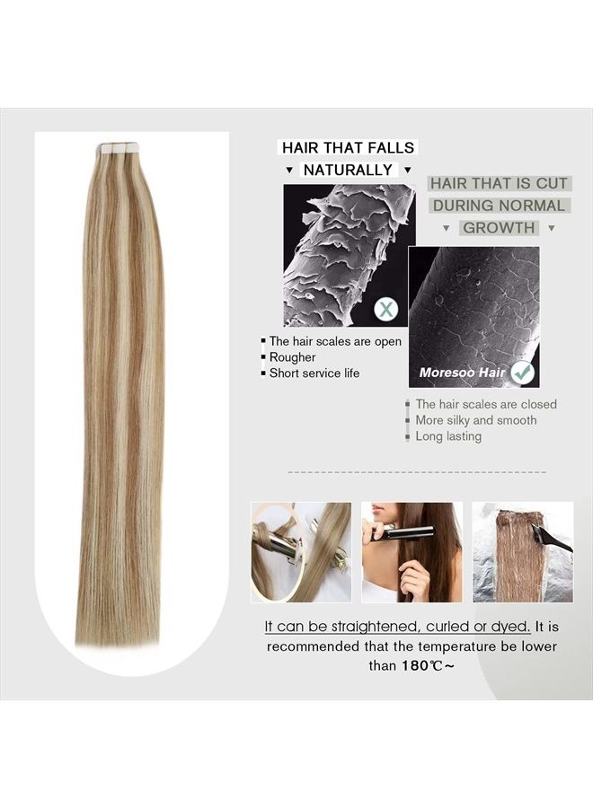 Moresoo 22inch Tape in Extensions Blonde Highlights Human Hair Seamless Skin Weft Invisible Tape 20Pieces/50Grams Thick Real Hair Extensions Tape in Human Hair - Image 5