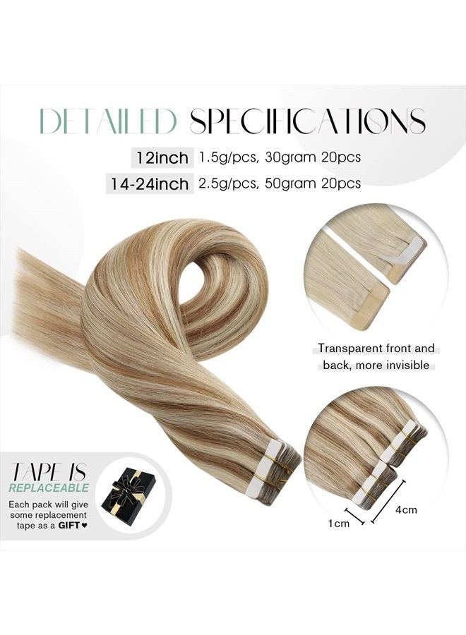 Moresoo 22inch Tape in Extensions Blonde Highlights Human Hair Seamless Skin Weft Invisible Tape 20Pieces/50Grams Thick Real Hair Extensions Tape in Human Hair - Image 4