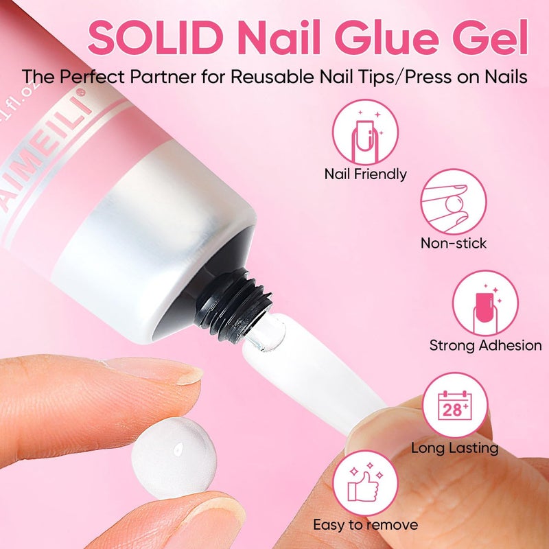 AIMEILI Solid Nail Glue Gel for Press On Nails, for Soft Gel Tips Strong Adhesive Rhinestone Glue Extension Fake Nails Lamp Curing Needed - Image 3
