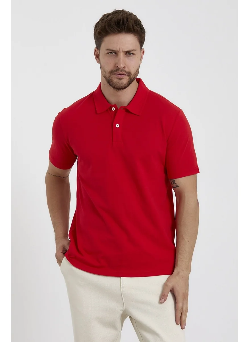 Odelon Men's Basic Polo Neck T-Shirt (Regular Fit) Red