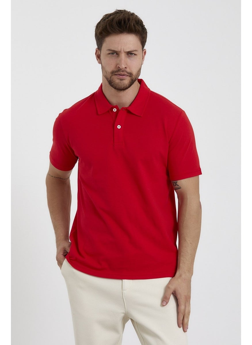 Odelon Men's Basic Polo Neck T-Shirt (Regular Fit) Red  - Image 1